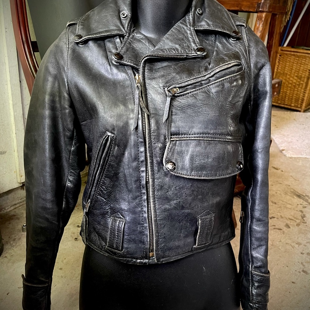 1950s Horsehide Leather Jacket Moto Biker XXS